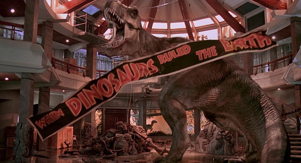 ティラノサウルスと垂れ幕
